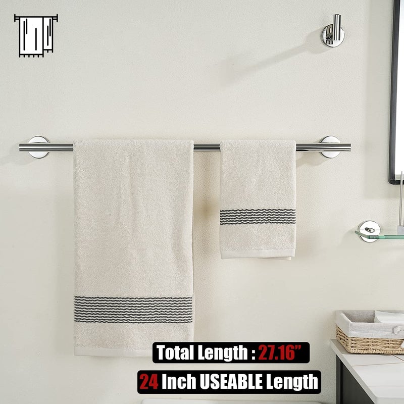 JQK Chrome Towel Bar, 27 Inch 304 Stainless Steel Thicken 0.8mm Towel Rack Bathroom, Towel Holder Polished Finished Wall Mount, Useable Length 24 Inch, TB110L24-CH - Image 3